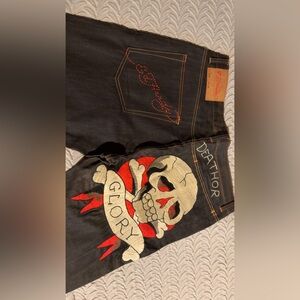 Ed Hardy y2k Black Jeans with Skull Design